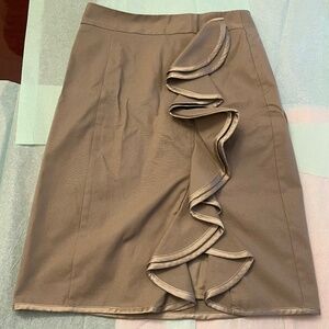 Nanette Lepore Camel Beige Ruffle Front Skirt SIZE 4 Cascading Ruffle LINED